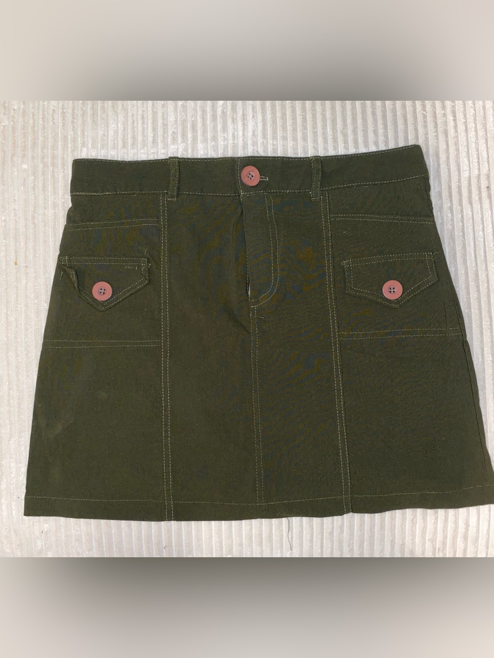 Olive Green Mini Skirt with Button Details
